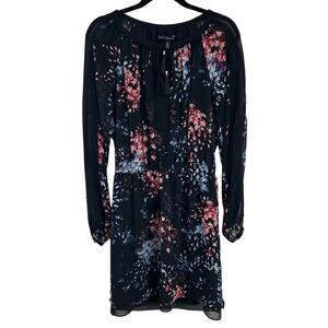 White House Black Market Black Pink Floral Long Sleeve Dress 8